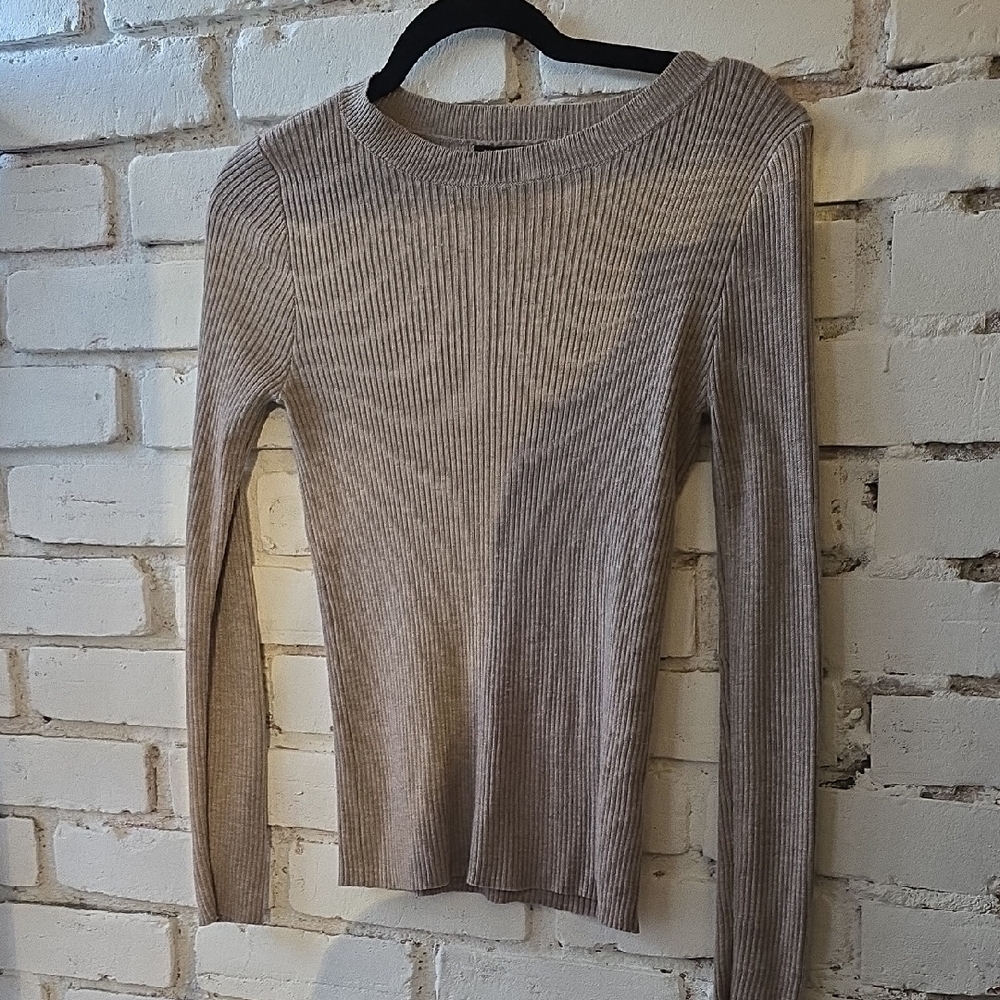 MOTF ribbed long sleeve tee in beige